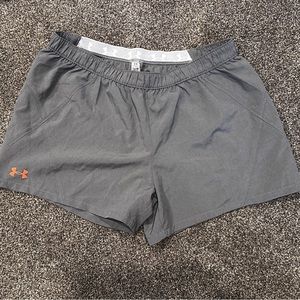 Like New Under Armour Women's Storm Running Shorts, Gray with Orange Logo